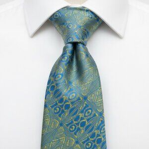 Louis Feraud Paris Vintage 70's Tie Gold Blue 88 Faubourg Saint Honore Abstract